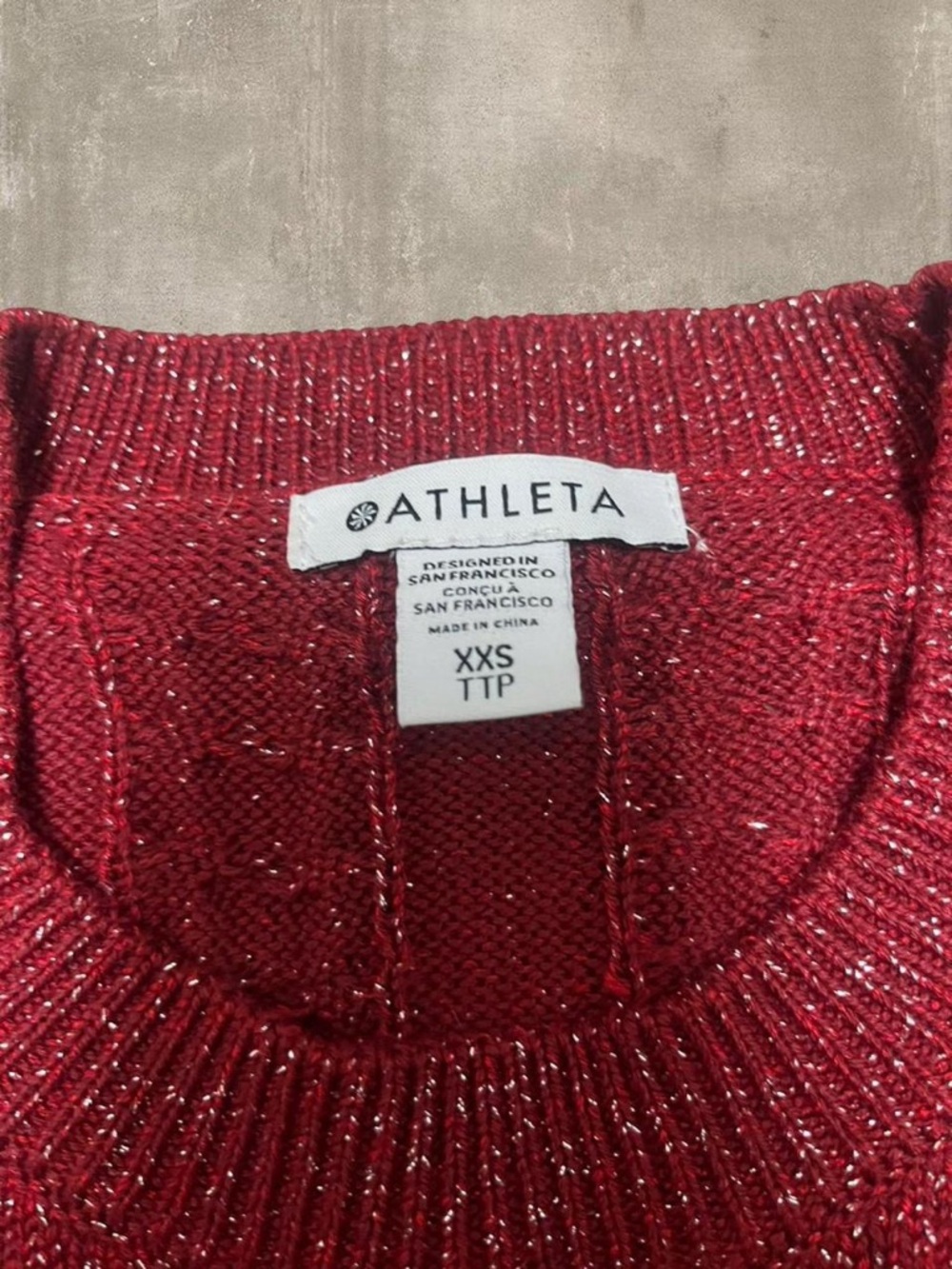 Athleta Red Metallic Knit Sweater XXS Sparkle Crewneck - Picture 2 of 5